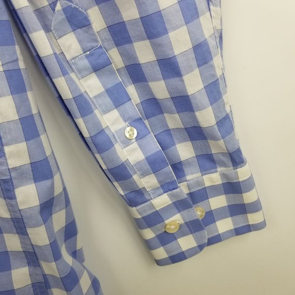 Cafe Coton Exclusive Blue and White Plaid Button Down Dress Shirt 43 / 17 - Picture 10 of 11